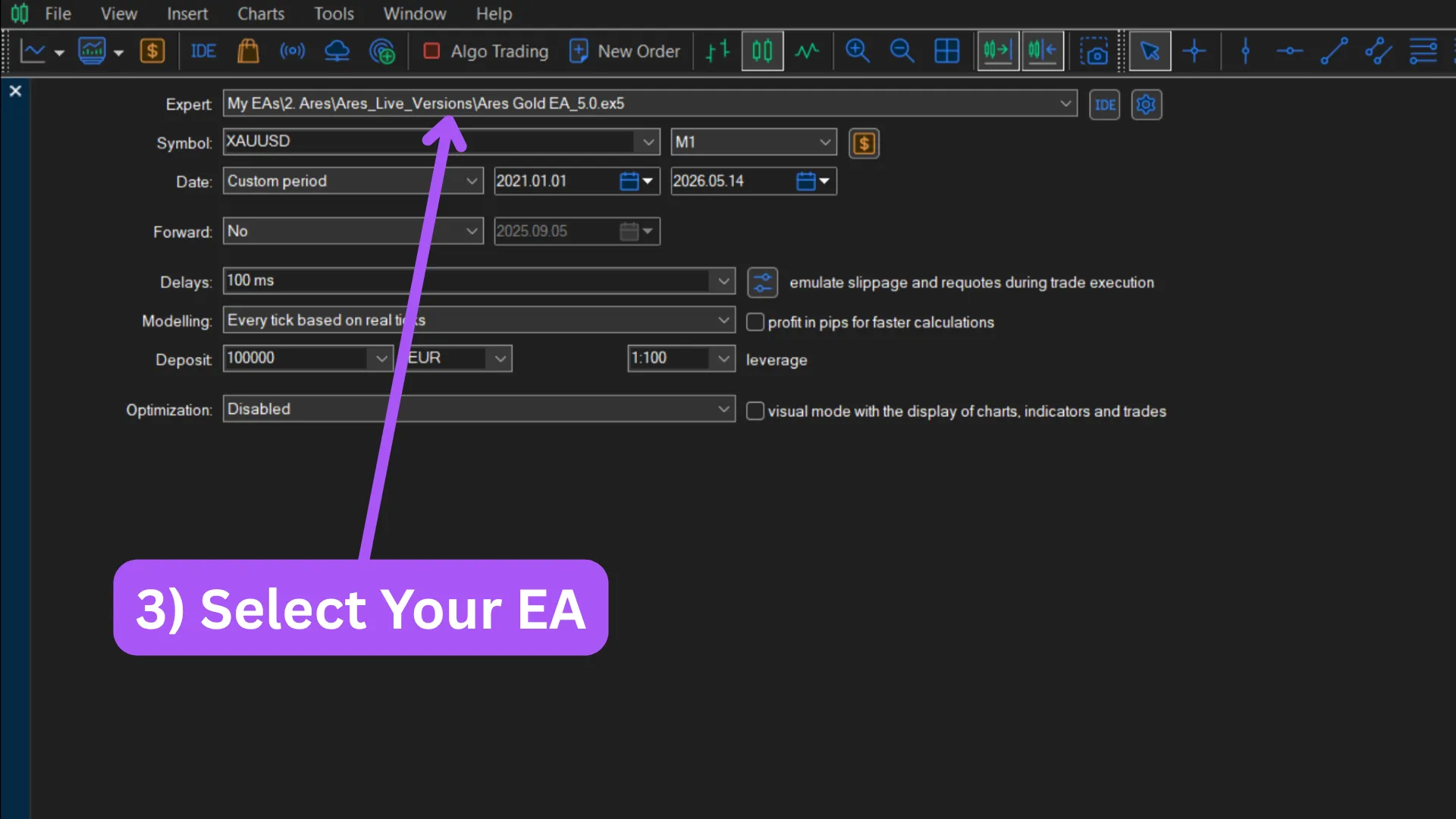 Select the Expert Advisor